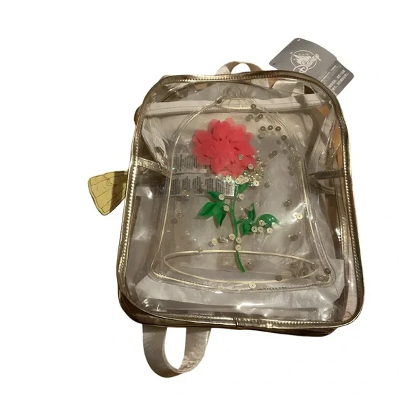 Disney belle beauty & the beast Clear Backpack glass covered rose - Picture 1 of 5